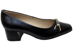 Caprice Donnar Womens Comfortable Wide Fit Leather Mid Heel Pumps